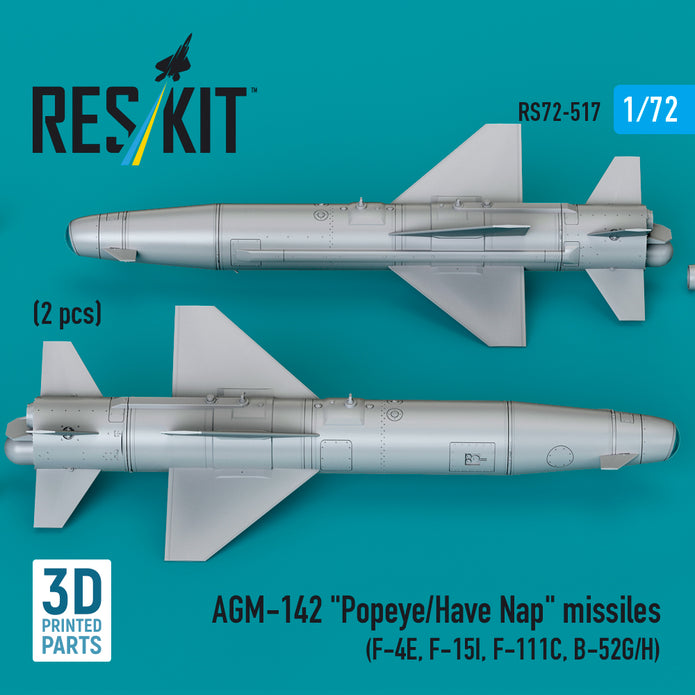 AGM-142 Popeye/Have Nap Missiles (2 pcs) (F-4E, F-15I, F-111C, B-52G/H) (3D Printed) Scale 1:72 ResKit RS72-0517 for Aircraft Model Kit