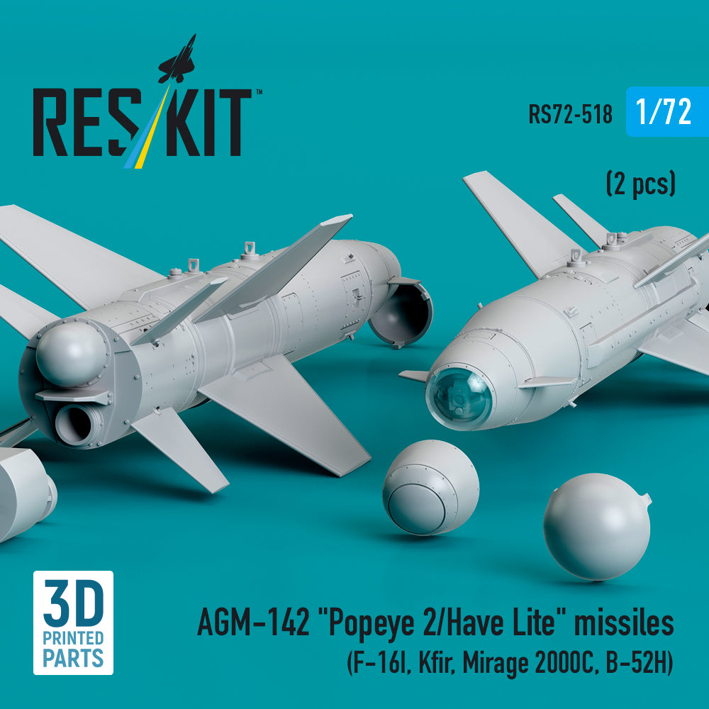 AGM-142 Popeye 2/Have Lite Missiles (2 pcs) (F-16I, Kfir, Mirage 2000C, B-52H) (3D Printed) Scale 1:72 ResKit RS72-0518 for Aircraft Model Kit