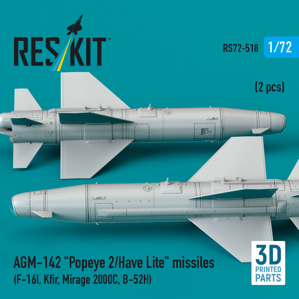 AGM-142 Popeye 2/Have Lite Missiles (2 pcs) (F-16I, Kfir, Mirage 2000C, B-52H) (3D Printed) Scale 1:72 ResKit RS72-0518 for Aircraft Model Kit