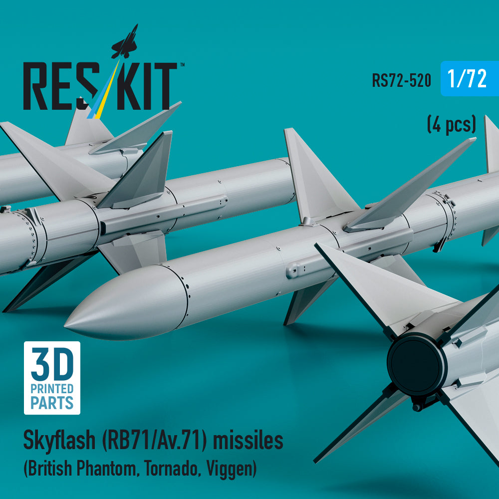 Skyflash (RB71/Av,71) Missiles (4 pcs) (British Phantom, Tornado, Viggen) (3D Printed) Scale 1:72 ResKit RS72-0520 for Aircraft Model Kit