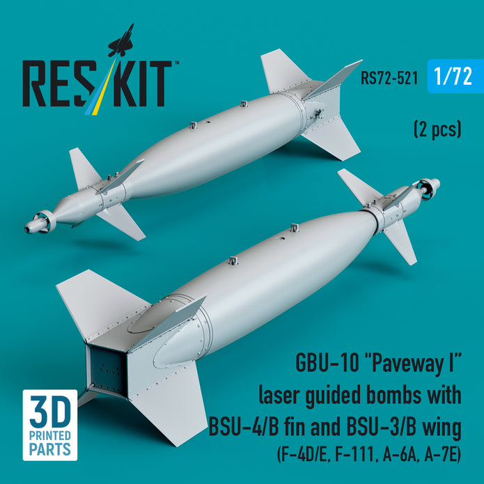 GBU-10 Paveway I laser guided bombs with BSU-4/B fin and BSU-3/B wing (2 pcs) (F-4D/E, F-111, A-6A, A-7E) (3D Printed) Scale 1:72 ResKit RS72-0521