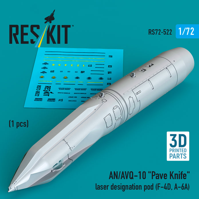 AN/AVQ-10 Pave Knife laser designation pod (1 pcs) (F-4D, A-6A) (3D Printed) Scale 1:72 ResKit RS72-0522