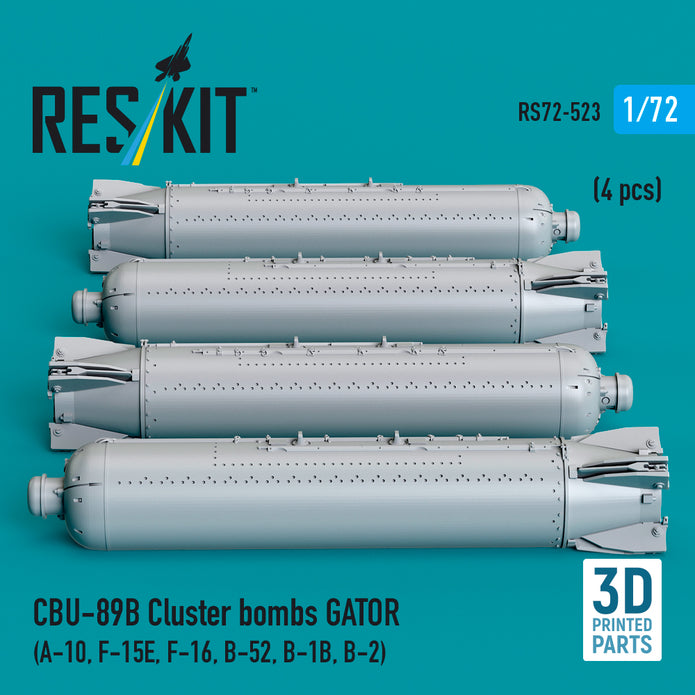 CBU-89B Cluster Bombs GATOR (4 pcs) (A-10, F-15E, F-16, B-52, B-1B, B-2) (3D Printed) Scale 1:72 ResKit RS72-0523 for Aircraft Model Kit