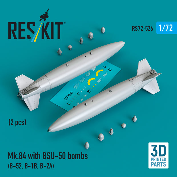 Mk,84 with BSU-50 Bombs (2 pcs) (B-52, B-1B, B-2A) (3D Printed) Scale 1:72 ResKit RS72-0526 for Aircraft Model Kit