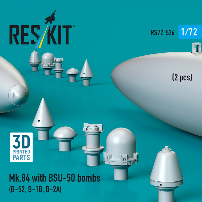 Mk,84 with BSU-50 Bombs (2 pcs) (B-52, B-1B, B-2A) (3D Printed) Scale 1:72 ResKit RS72-0526 for Aircraft Model Kit