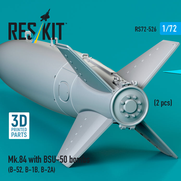 Mk,84 with BSU-50 Bombs (2 pcs) (B-52, B-1B, B-2A) (3D Printed) Scale 1:72 ResKit RS72-0526 for Aircraft Model Kit