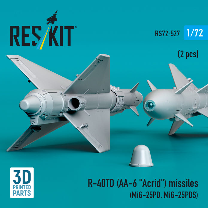 R-40TD (AA-6 Acrid) Missiles (2 pcs) (MiG-25PD, MiG-25PDS) (3D Printed) Scale 1:72 ResKit RS72-0527 for Aircraft Model Kit