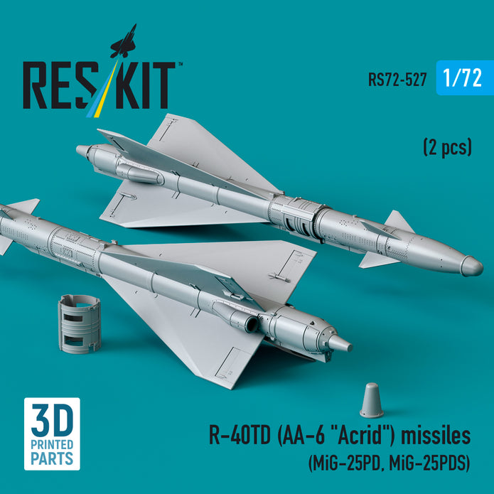 R-40TD (AA-6 Acrid) Missiles (2 pcs) (MiG-25PD, MiG-25PDS) (3D Printed) Scale 1:72 ResKit RS72-0527 for Aircraft Model Kit