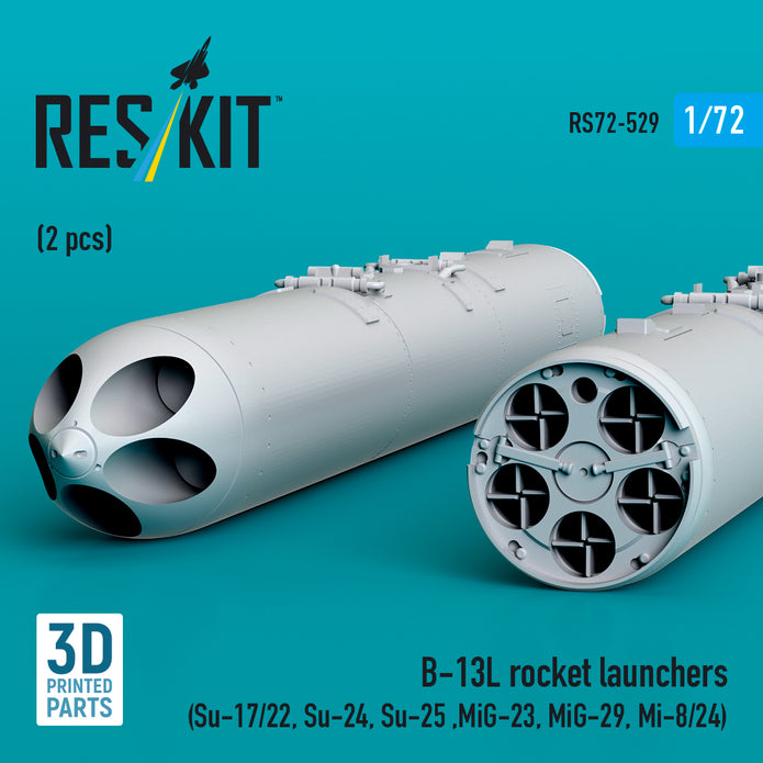 B-13L Rocket Launchers (2 pcs) (Su-17/22, Su-24, Su-25 ,MiG-27, MiG-29) (3D Printed) Scale 1:72 ResKit RS72-0529 for Helicopters / Aircraft Model Kit