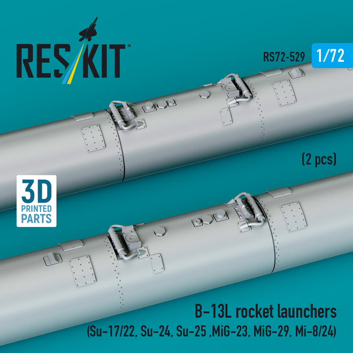 B-13L Rocket Launchers (2 pcs) (Su-17/22, Su-24, Su-25 ,MiG-27, MiG-29) (3D Printed) Scale 1:72 ResKit RS72-0529 for Helicopters / Aircraft Model Kit