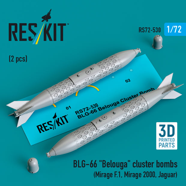 BLG-66 Belouga Cluster Bombs (2 pcs) (Mirage F.1, Mirage 2000, Jaguar) (3D Printed) Scale 1:72 ResKit RS72-0530 for Aircraft Model Kit