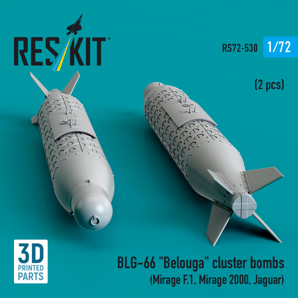 BLG-66 Belouga Cluster Bombs (2 pcs) (Mirage F.1, Mirage 2000, Jaguar) (3D Printed) Scale 1:72 ResKit RS72-0530 for Aircraft Model Kit