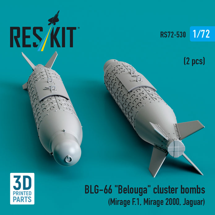 BLG-66 Belouga Cluster Bombs (2 pcs) (Mirage F.1, Mirage 2000, Jaguar) (3D Printed) Scale 1:72 ResKit RS72-0530 for Aircraft Model Kit
