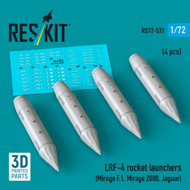 LRF-4 rocket launchers (4 pcs) (Mirage F.1, Mirage 2000, Jaguar) (3D Printed) Scale 1:72 ResKit RS72-0531