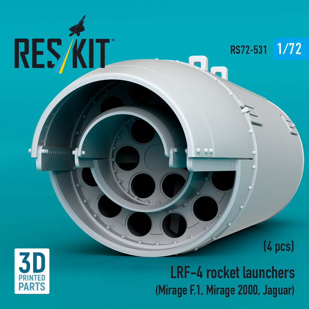 LRF-4 rocket launchers (4 pcs) (Mirage F.1, Mirage 2000, Jaguar) (3D Printed) Scale 1:72 ResKit RS72-0531