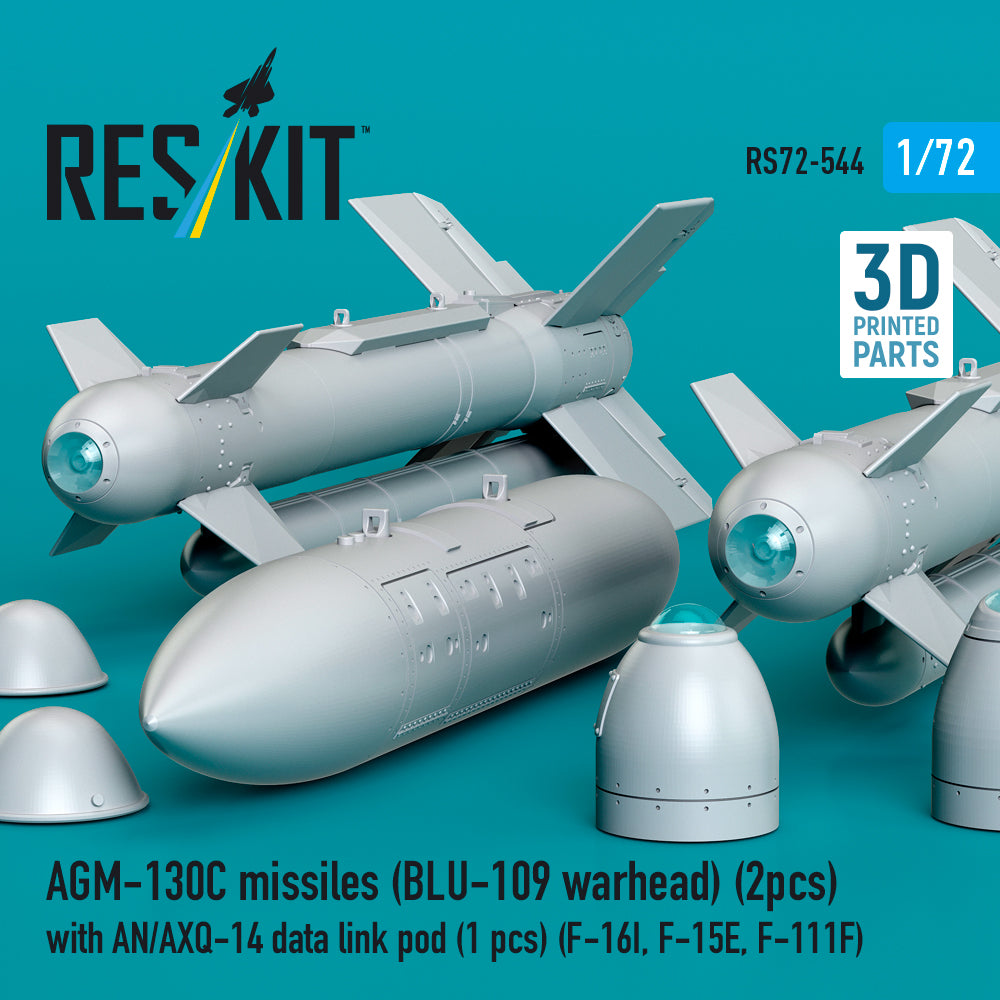 AGM-130C missiles (BLU-109 warhead) (2 pcs) with AN/AXQ-14 data link pod (1 pcs) (F-16I, F-15E, F-111F) (3D Printed) Scale 1:72 ResKit RS72-0544