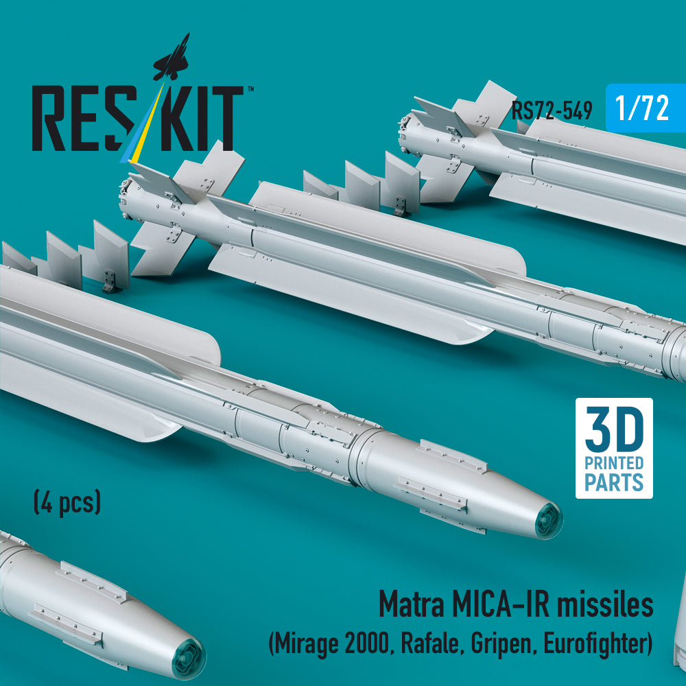 Matra MICA-IR missiles (4 pcs) (Mirage 2000, Rafale, Gripen, Eurofighter) (3D Printed) Scale 1:72 ResKit RS72-0549