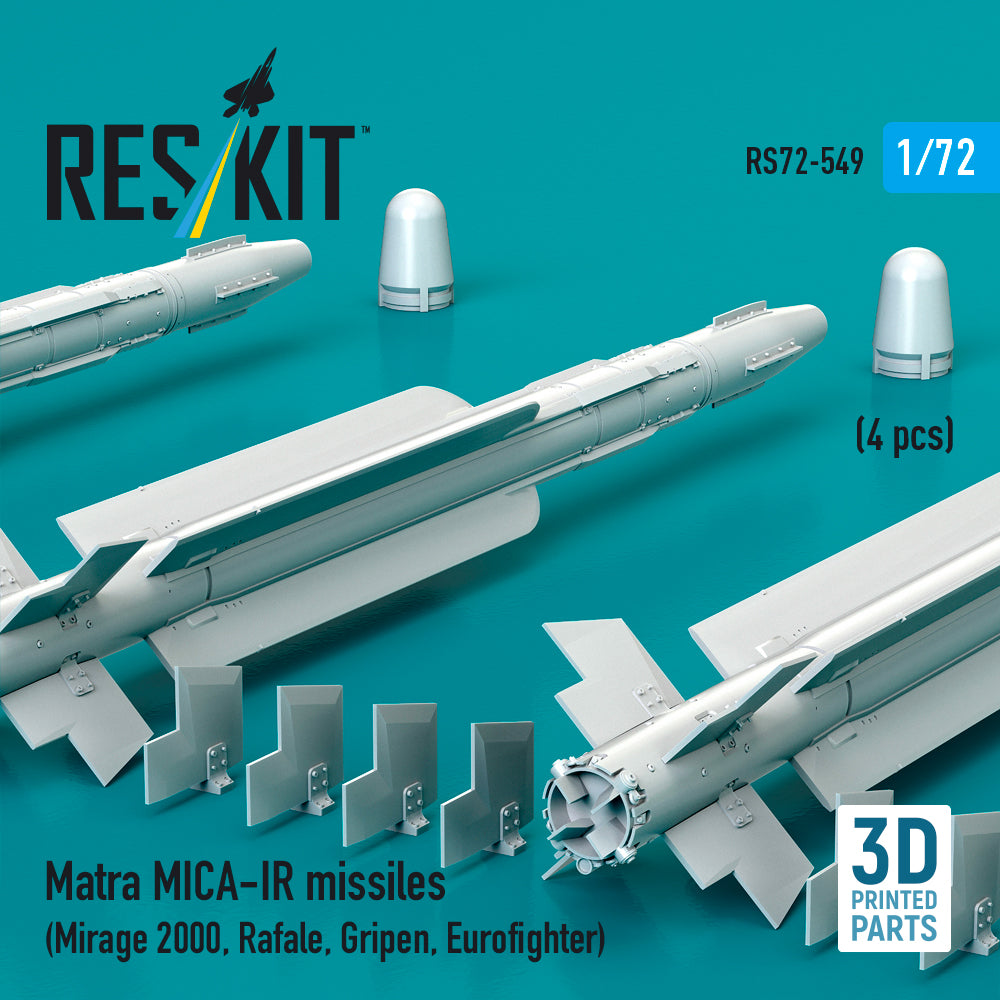 Matra MICA-IR missiles (4 pcs) (Mirage 2000, Rafale, Gripen, Eurofighter) (3D Printed) Scale 1:72 ResKit RS72-0549