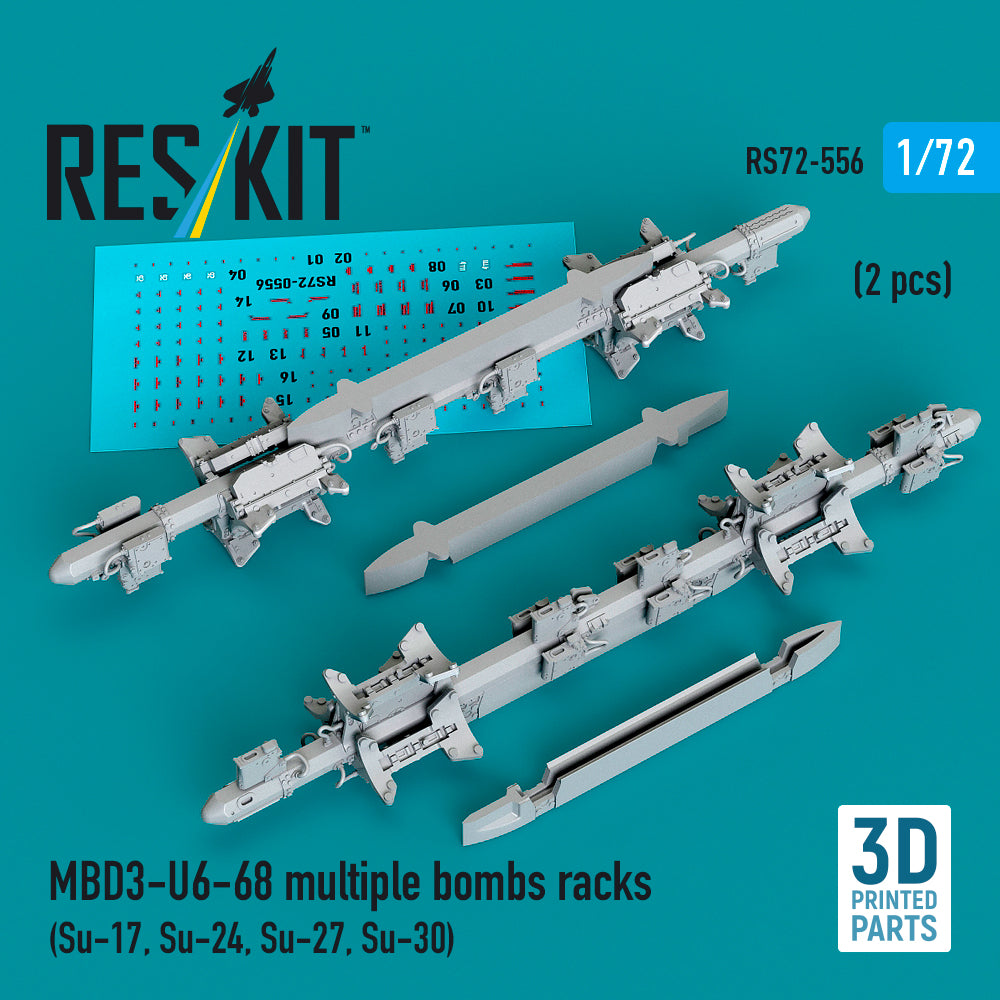 MBD3-U6-68 multiple bombs racks (2 pcs) (Su-17, Su-24, Su-27, Su-30) (3D Printed) Scale 1:72 ResKit RS72-0556