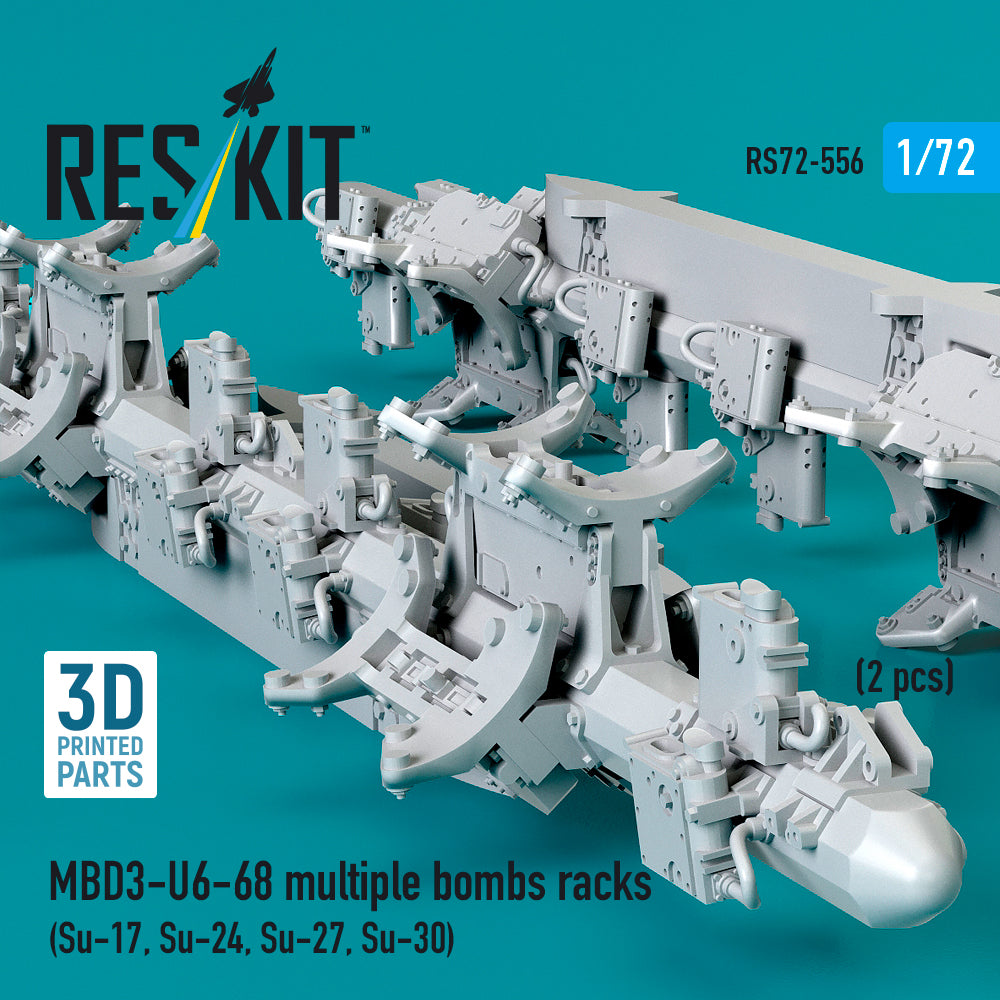 MBD3-U6-68 multiple bombs racks (2 pcs) (Su-17, Su-24, Su-27, Su-30) (3D Printed) Scale 1:72 ResKit RS72-0556
