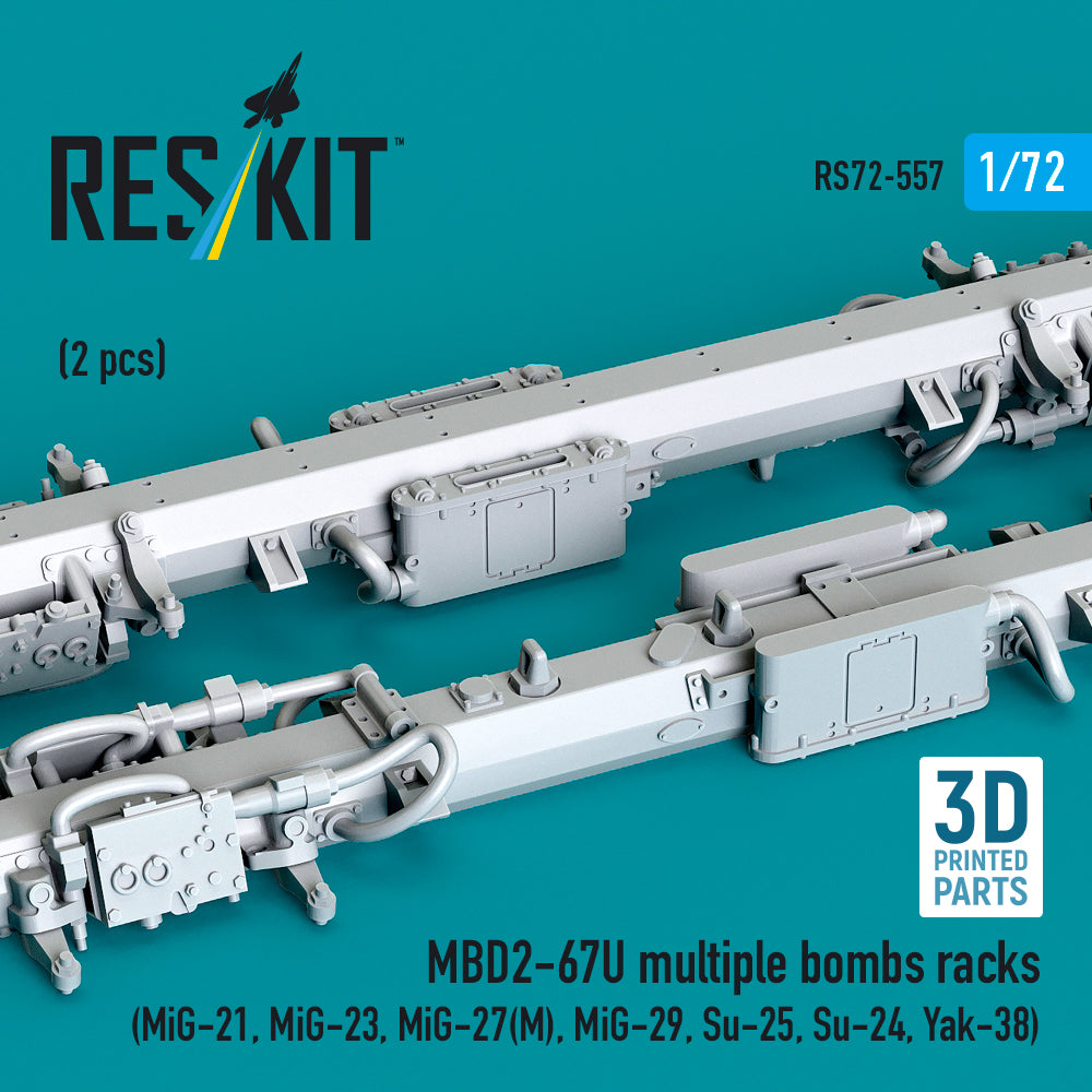 MBD2-67U multiple bombs racks (2 pcs) (MiG-21, MiG-23, MiG-27(М), MiG-29, Su-25, Su-24, Yak-38) (3D Printed) Scale 1:72 ResKit RS72-0557
