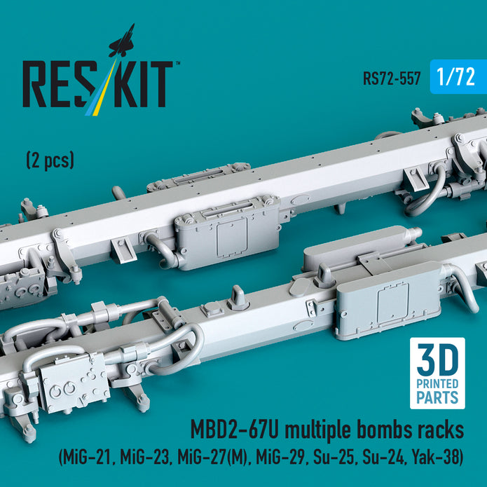 MBD2-67U multiple bombs racks (2 pcs) (MiG-21, MiG-23, MiG-27(М), MiG-29, Su-25, Su-24, Yak-38) (3D Printed) Scale 1:72 ResKit RS72-0557