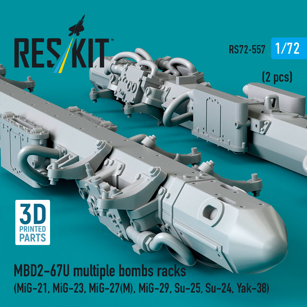 MBD2-67U multiple bombs racks (2 pcs) (MiG-21, MiG-23, MiG-27(М), MiG-29, Su-25, Su-24, Yak-38) (3D Printed) Scale 1:72 ResKit RS72-0557