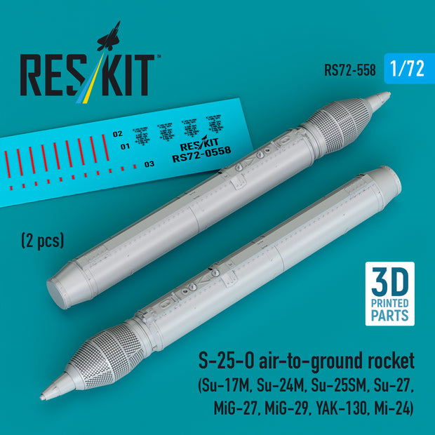 S-25-O air-to-ground rocket (2 pcs) (Su-17M, Su-24M, Su-25SM, Su-27, MiG-27, MiG-29, YAK-130, Mi-24) (3D Printed) Scale 1:72 ResKit RS72-0558
