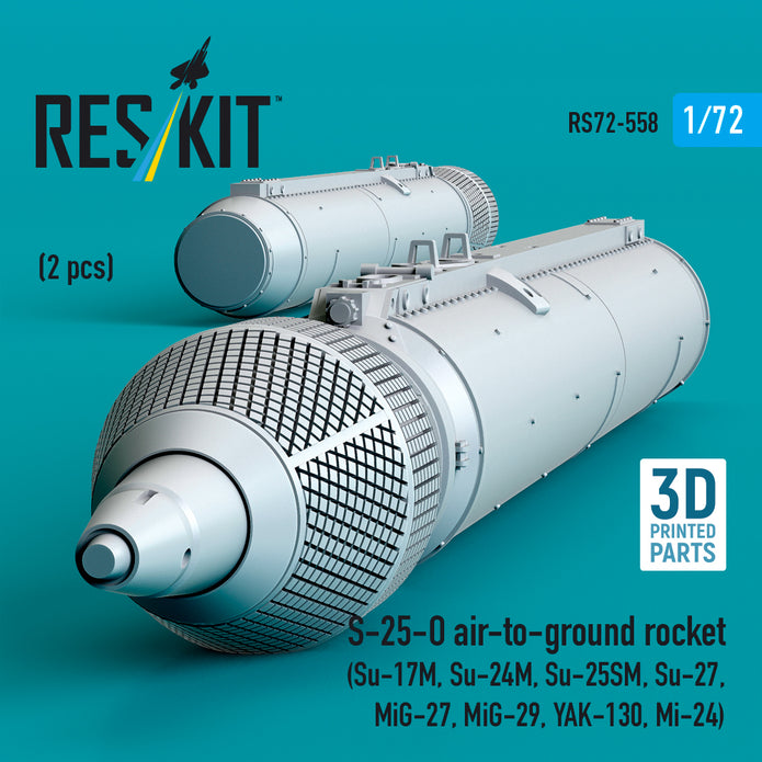 S-25-O air-to-ground rocket (2 pcs) (Su-17M, Su-24M, Su-25SM, Su-27, MiG-27, MiG-29, YAK-130, Mi-24) (3D Printed) Scale 1:72 ResKit RS72-0558
