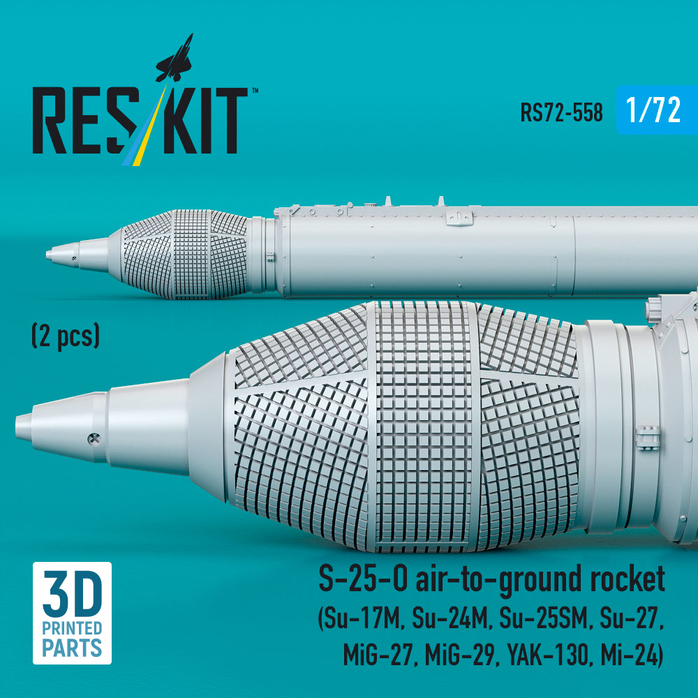 S-25-O air-to-ground rocket (2 pcs) (Su-17M, Su-24M, Su-25SM, Su-27, MiG-27, MiG-29, YAK-130, Mi-24) (3D Printed) Scale 1:72 ResKit RS72-0558