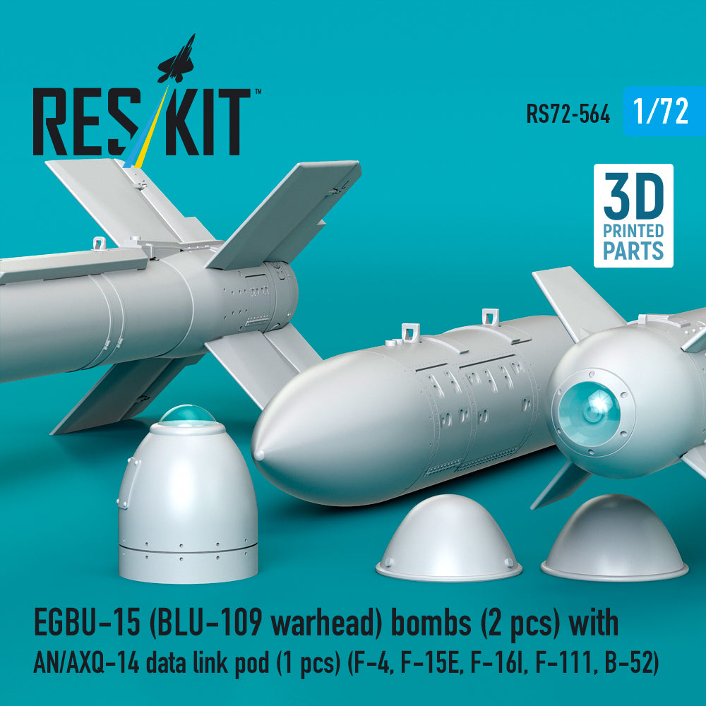 EGBU-15 (BLU-109 warhead) bombs (2 pcs) with AN/AXQ-14 data link pod (1 pcs) (F-4, F-15E, F-16I, F-111, B-52) (3D Printed) Scale 1:72 ResKit RS72-0564