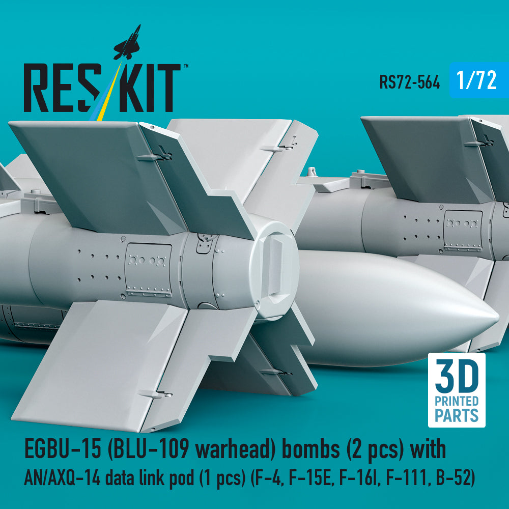 EGBU-15 (BLU-109 warhead) bombs (2 pcs) with AN/AXQ-14 data link pod (1 pcs) (F-4, F-15E, F-16I, F-111, B-52) (3D Printed) Scale 1:72 ResKit RS72-0564