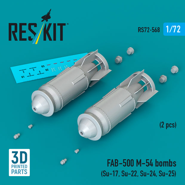 FAB-500 M-54 bombs (2 pcs) (Su-17, Su-22, Su-24, Su-25) (3D Printed) Scale 1:72 ResKit RS72-0568