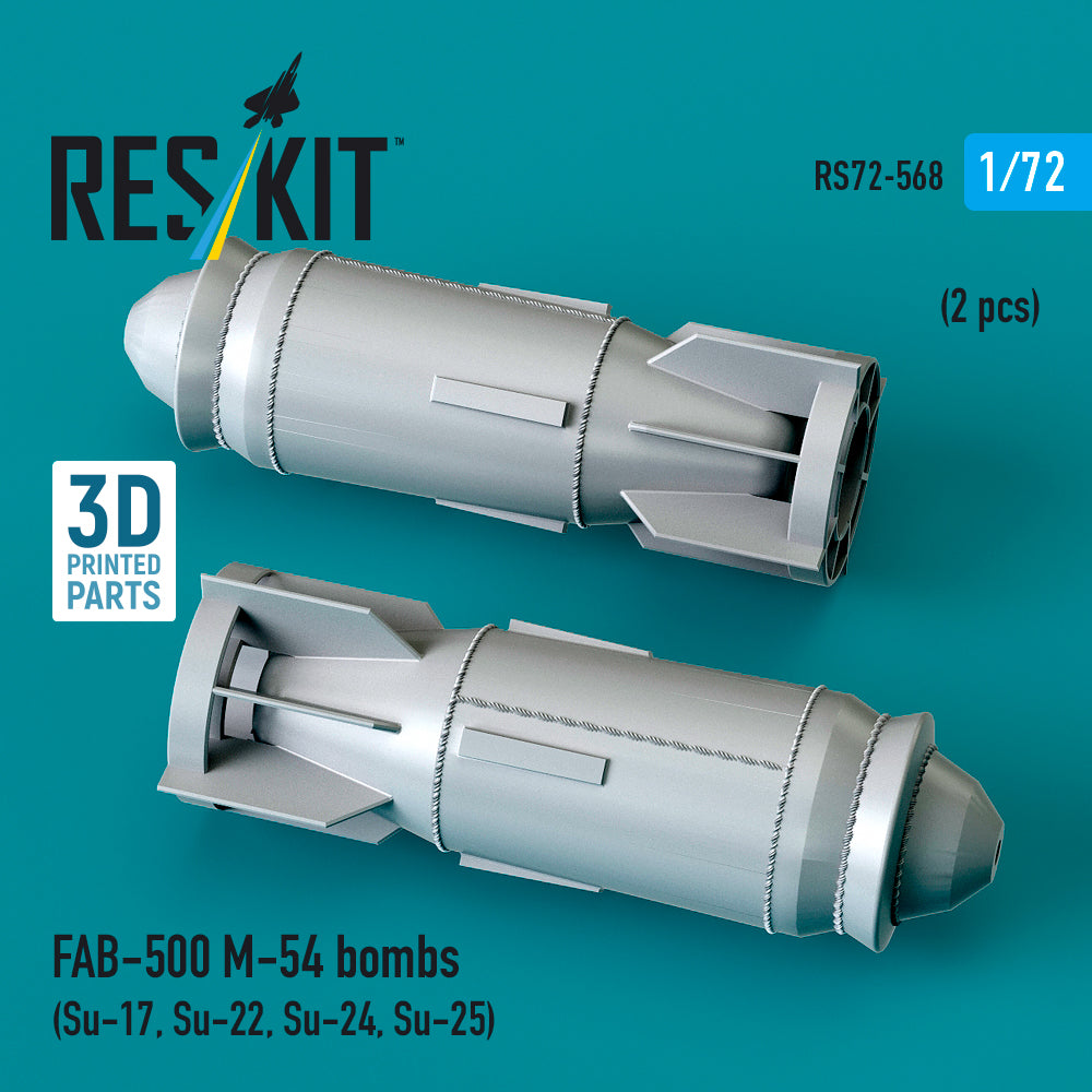 FAB-500 M-54 bombs (2 pcs) (Su-17, Su-22, Su-24, Su-25) (3D Printed) Scale 1:72 ResKit RS72-0568