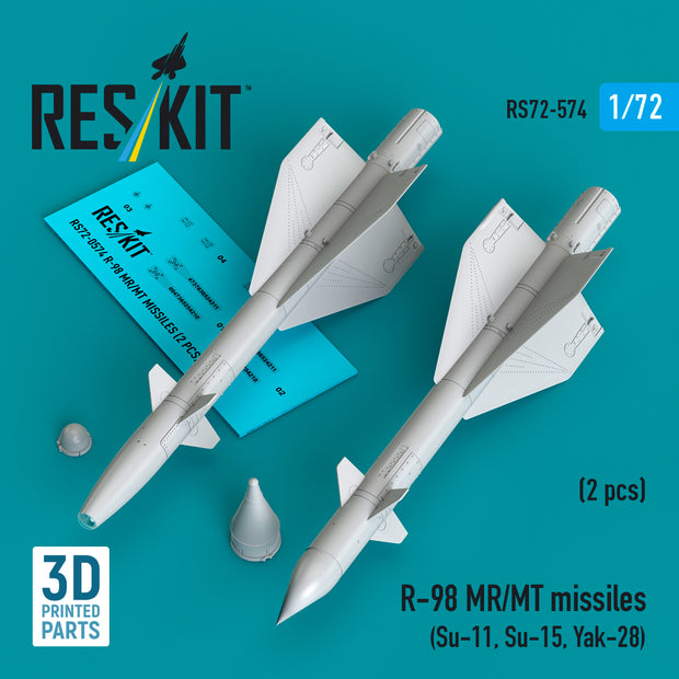 R-98 MR/MT missiles (2 pcs) (Su-11, Su-15, Yak-28) (3D Printed) Scale 1:72 ResKit RS72-0574