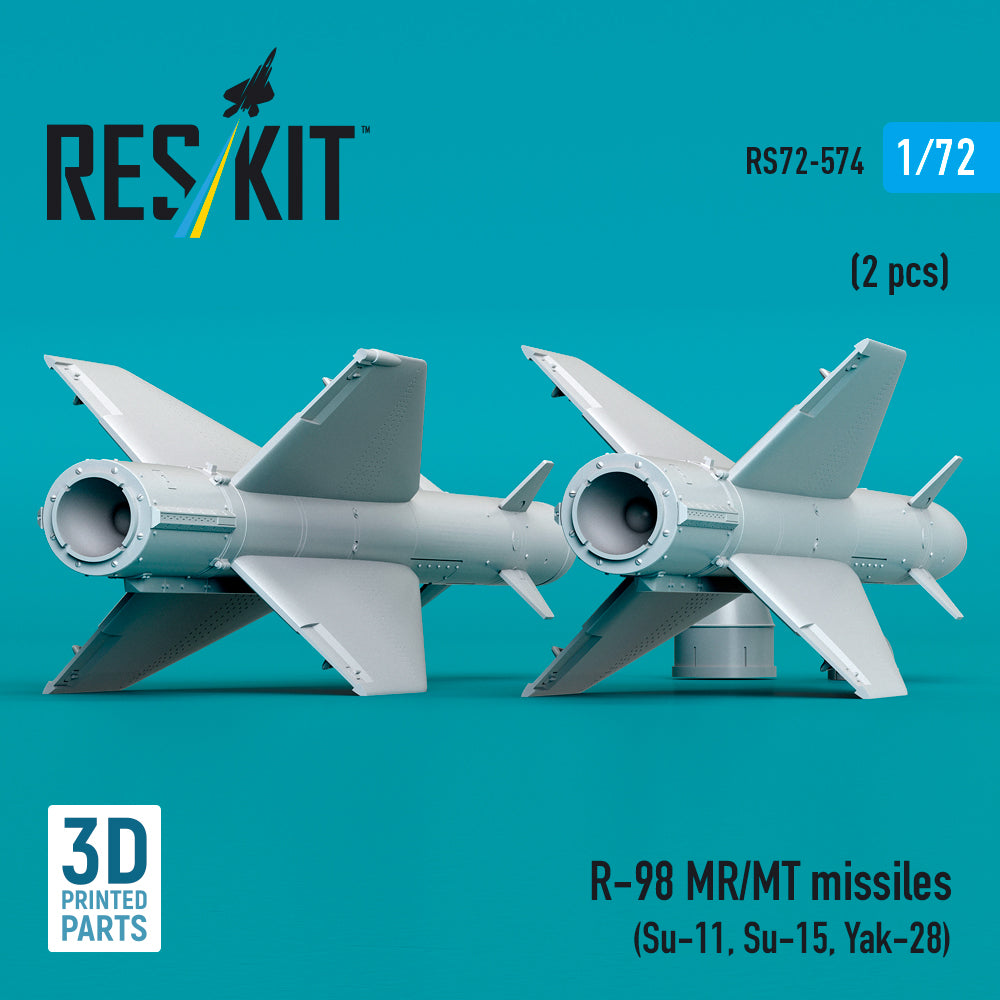 R-98 MR/MT missiles (2 pcs) (Su-11, Su-15, Yak-28) (3D Printed) Scale 1:72 ResKit RS72-0574