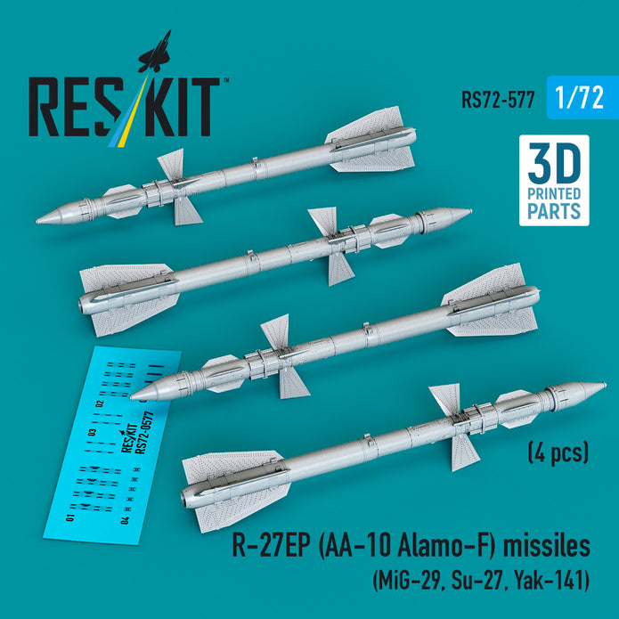 R-27EP (AA-10 Alamo-F) missiles (4 pcs) (MiG-29, Su-27, Yak-141) (3D Printed) Scale 1:72 ResKit RS72-0577