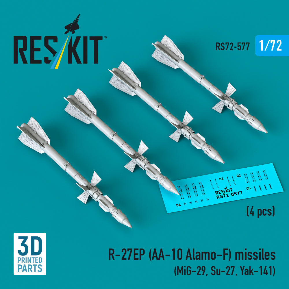 R-27EP (AA-10 Alamo-F) missiles (4 pcs) (MiG-29, Su-27, Yak-141) (3D Printed) Scale 1:72 ResKit RS72-0577