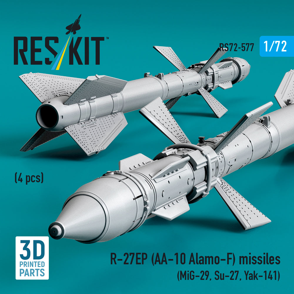 R-27EP (AA-10 Alamo-F) missiles (4 pcs) (MiG-29, Su-27, Yak-141) (3D Printed) Scale 1:72 ResKit RS72-0577