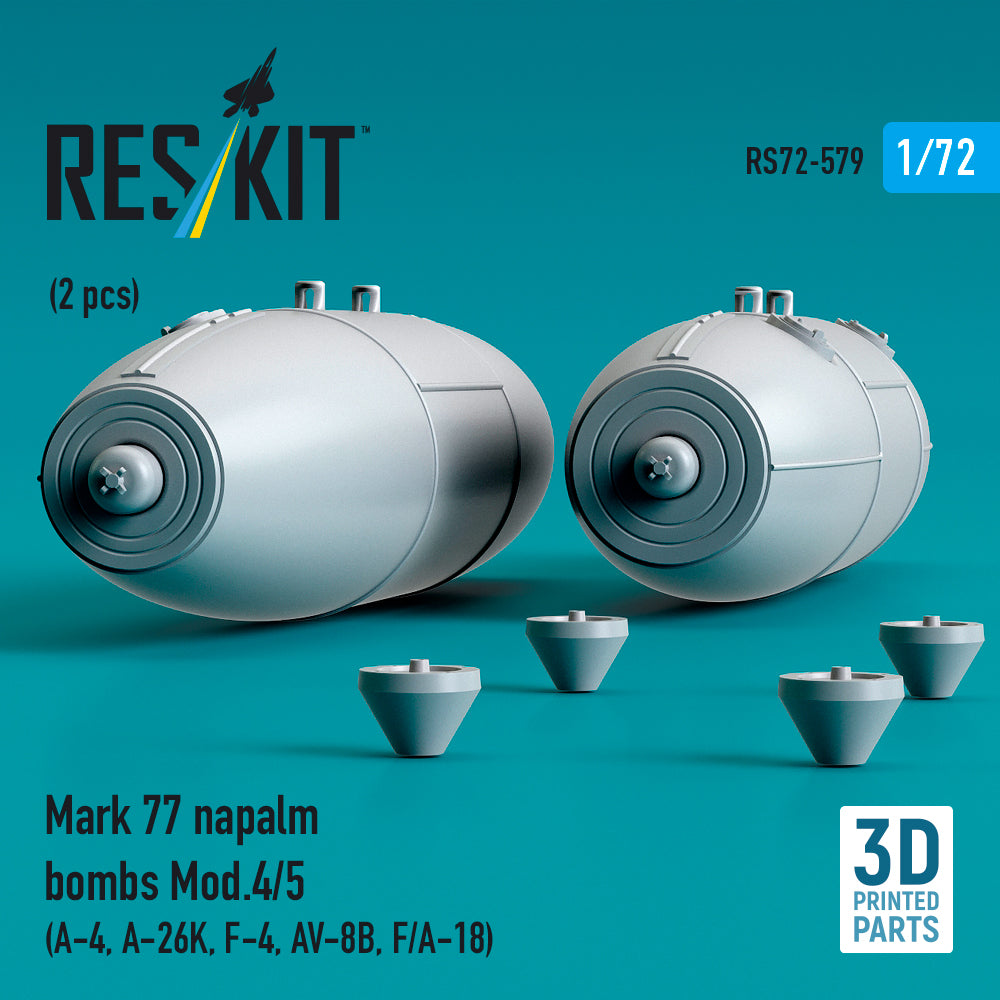 Mark 77 napalm bombs Mod.4/5 (2pcs) (A-4, A-26K, F-4, AV-8B, F/A-18) (3D Printed) Scale 1:72 ResKit RS72-0579