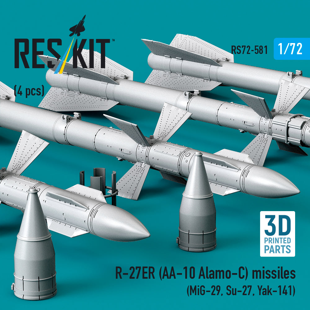 R-27ER (AA-10 Alamo-C) missiles (4 pcs) (MiG-29, Su-27, Yak-141) (3D Printed) Scale 1:72 ResKit RS72-0581