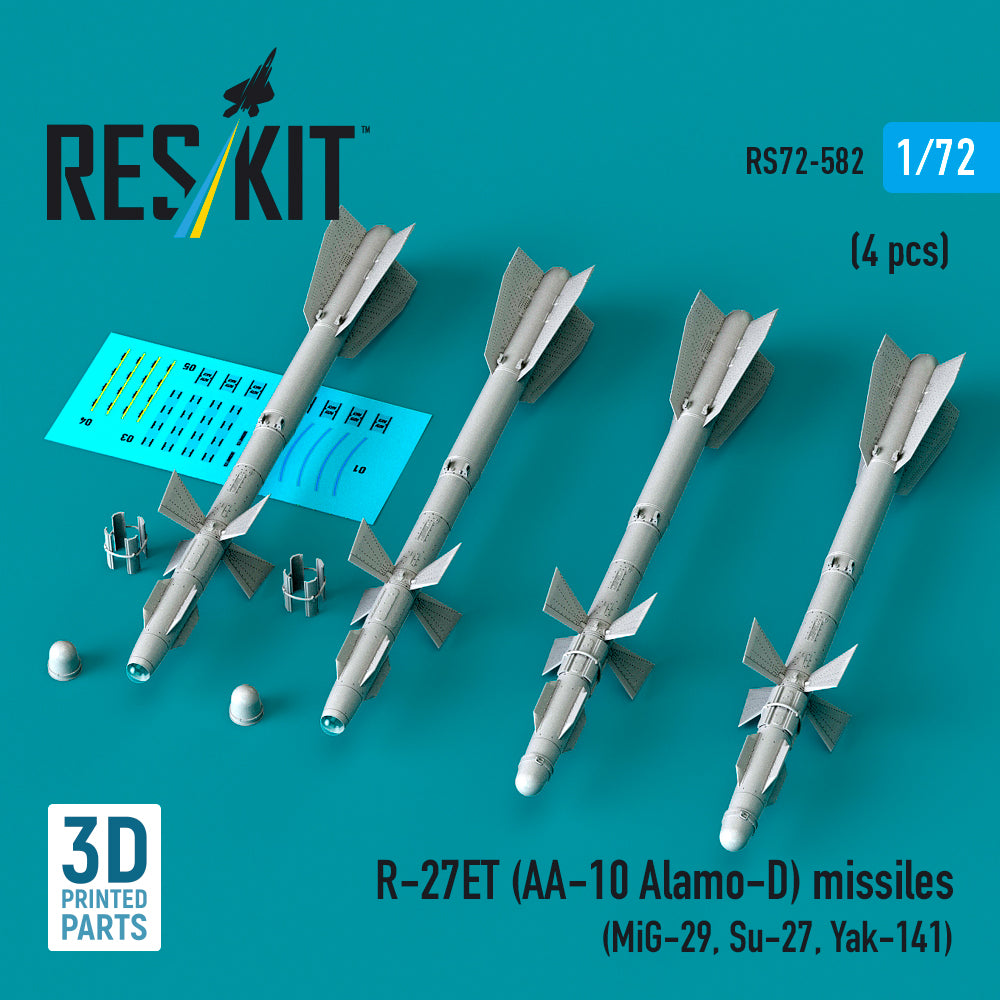 R-27ET (AA-10 Alamo-D) missiles (4 pcs) (MiG-29, Su-27, Yak-141) (3D Printed) Scale 1:72 ResKit RS72-0582