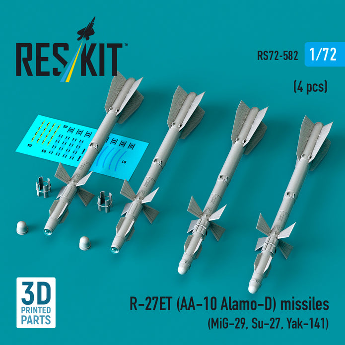 R-27ET (AA-10 Alamo-D) missiles (4 pcs) (MiG-29, Su-27, Yak-141) (3D Printed) Scale 1:72 ResKit RS72-0582