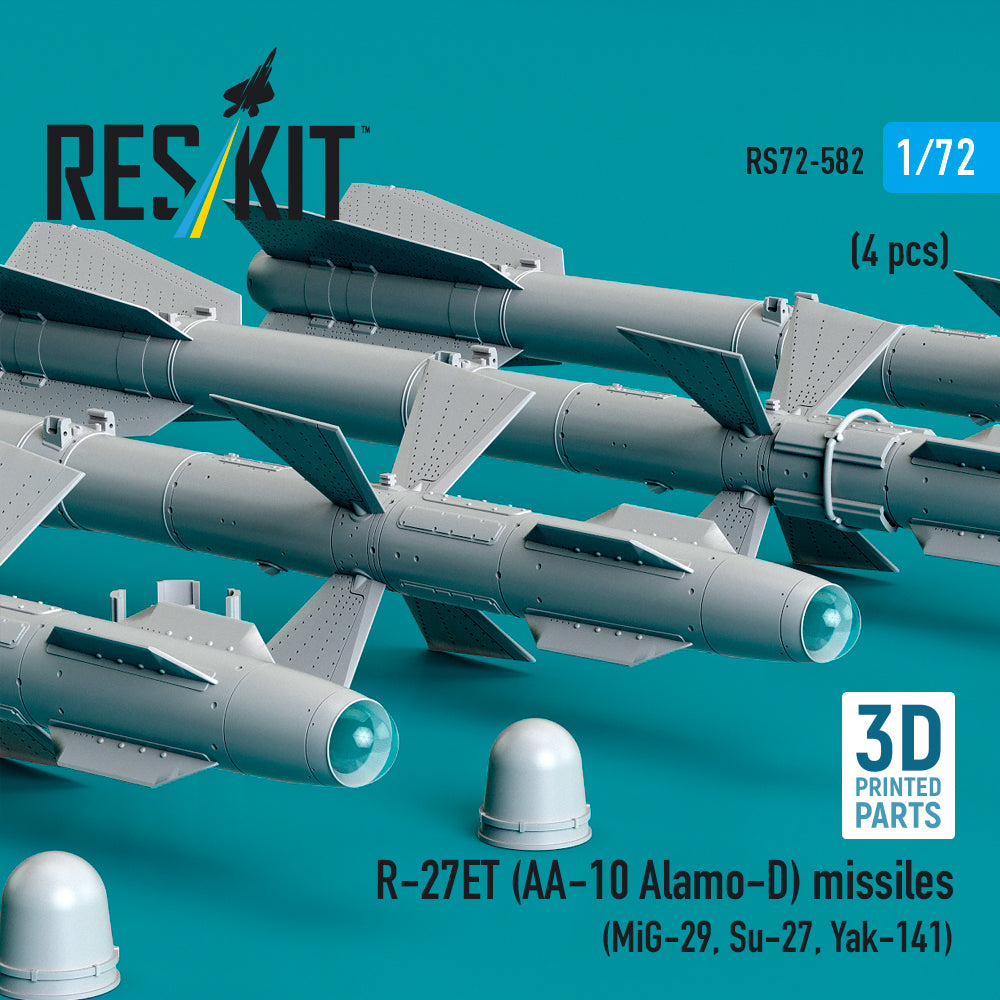 R-27ET (AA-10 Alamo-D) missiles (4 pcs) (MiG-29, Su-27, Yak-141) (3D Printed) Scale 1:72 ResKit RS72-0582