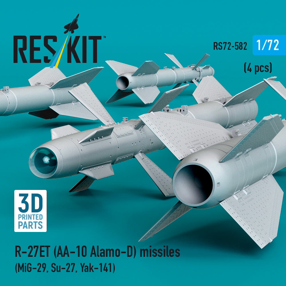 R-27ET (AA-10 Alamo-D) missiles (4 pcs) (MiG-29, Su-27, Yak-141) (3D Printed) Scale 1:72 ResKit RS72-0582