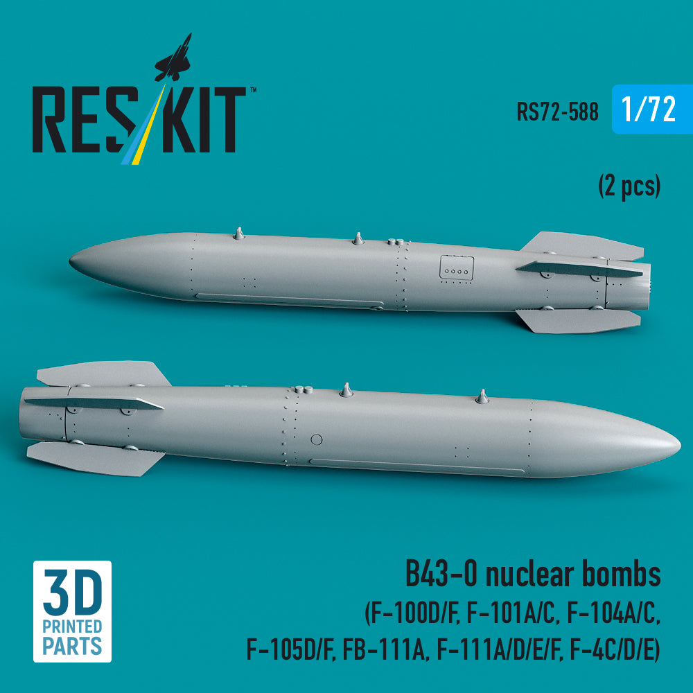 B43-0 nuclear bombs (2 pcs) (F-100D/F, F-101A/C, F-104A/C, F-105D/F, FB-111A, F-111A/E/D/F, F-4C/D/E) (3D Printed) Scale 1:72 ResKit RS72-0588