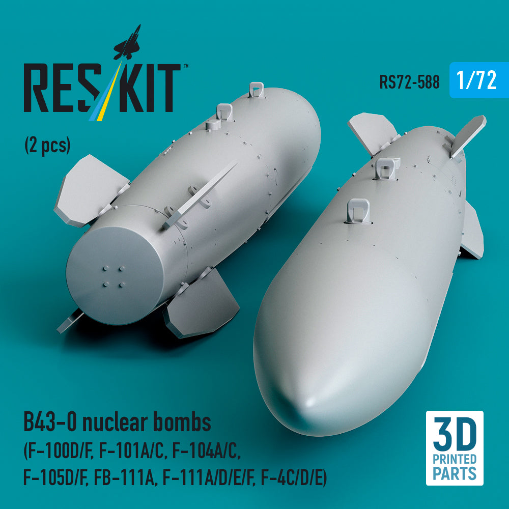 B43-0 nuclear bombs (2 pcs) (F-100D/F, F-101A/C, F-104A/C, F-105D/F, FB-111A, F-111A/E/D/F, F-4C/D/E) (3D Printed) Scale 1:72 ResKit RS72-0588