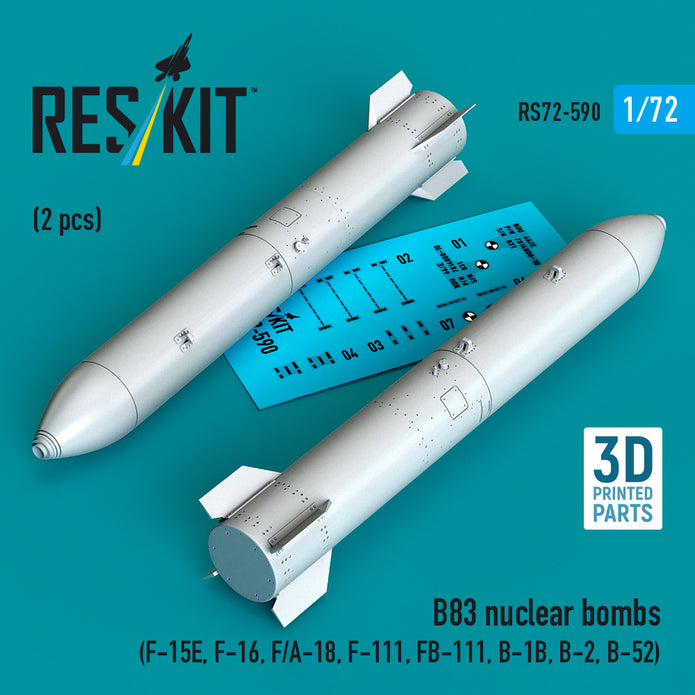 B83 nuclear bombs (2 pcs) (F-15E, F-16, F/A-18, F-111, FB-111, B-1B, B-2, B-52) (3D Printed) Scale 1:72 ResKit RS72-0590