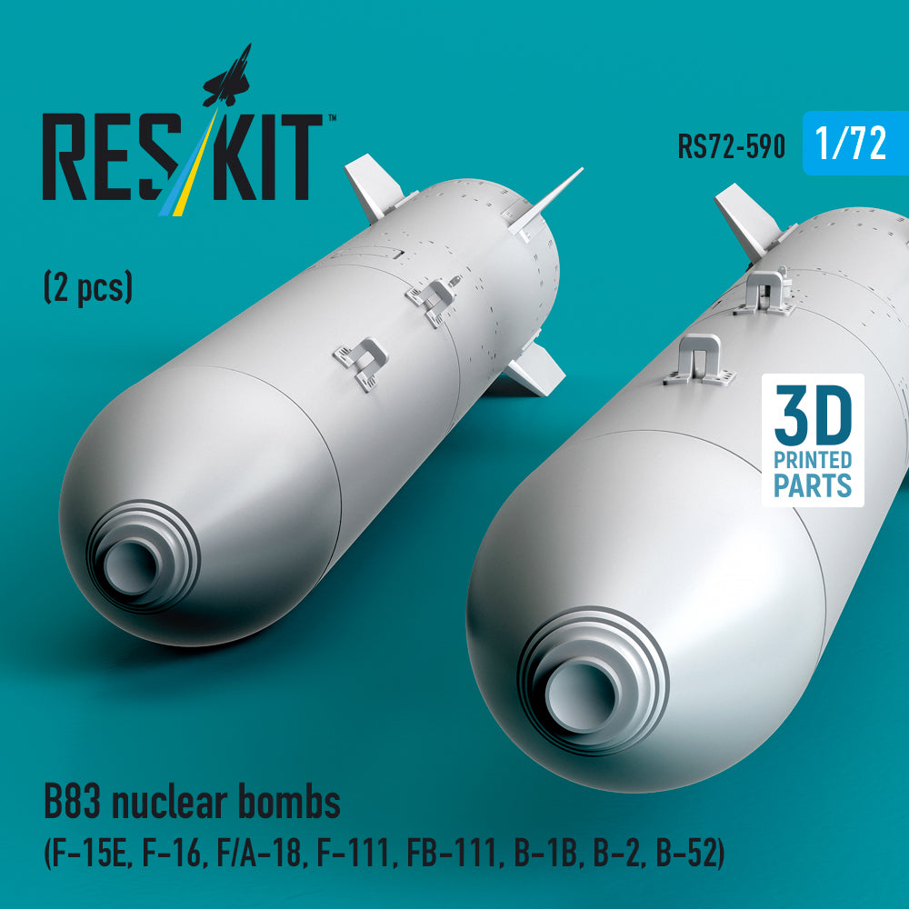 B83 nuclear bombs (2 pcs) (F-15E, F-16, F/A-18, F-111, FB-111, B-1B, B-2, B-52) (3D Printed) Scale 1:72 ResKit RS72-0590