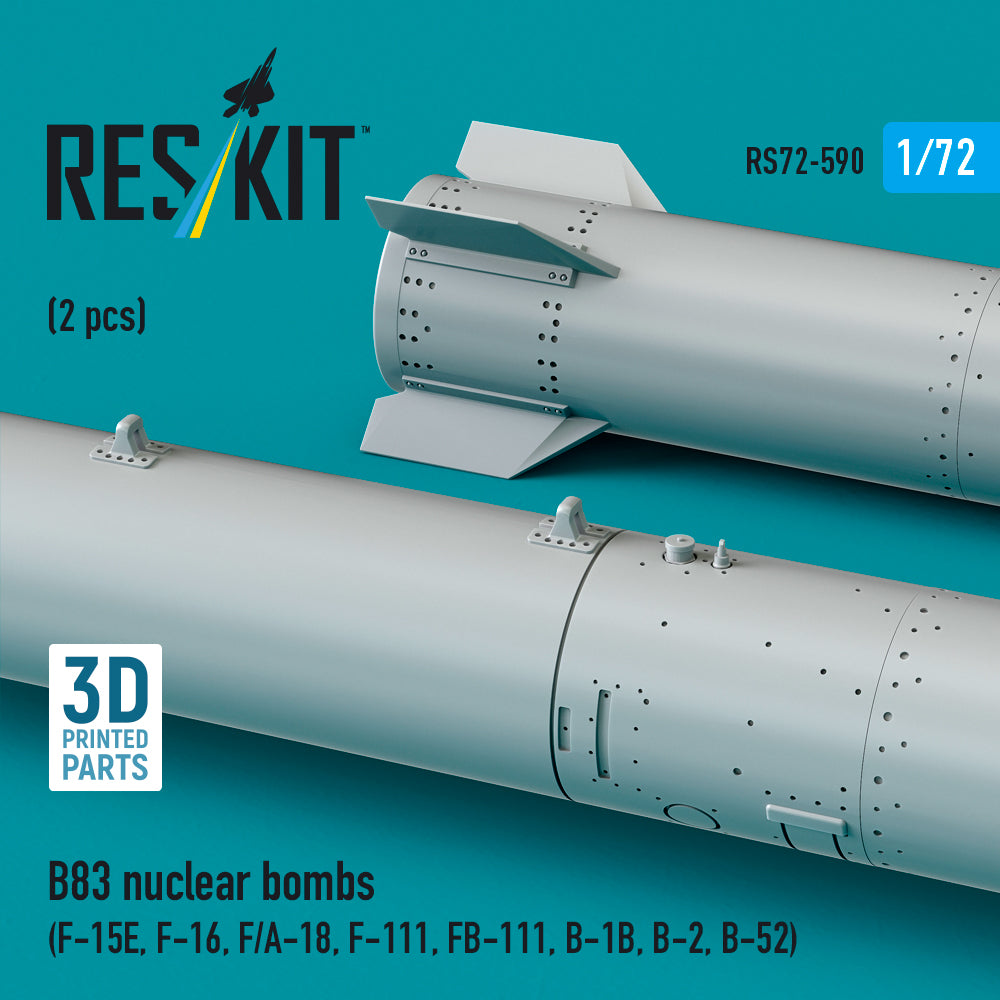 B83 nuclear bombs (2 pcs) (F-15E, F-16, F/A-18, F-111, FB-111, B-1B, B-2, B-52) (3D Printed) Scale 1:72 ResKit RS72-0590